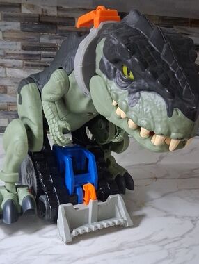 Fisher-Price Green and Black Dino Excavator Toy with Blue and Orange Accents